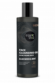 Organic Shop MEN vīriešiem gels sejas mazgāšanai- ādai ar akni (Blackwood & Mint), 200ml